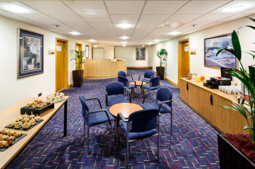 Breakout area for meetings at Mercure Leeds Parkway Hotel, refreshments and snacks laid out on side tables