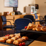 Breakout area for meetings at Mercure Leeds Parkway Hotel, pastries and strawberries