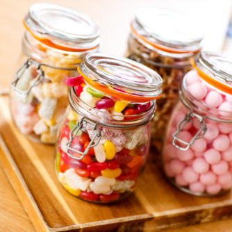 Jars of sweets set up ready for a meeting at Mercure Leeds Parkway Hotel