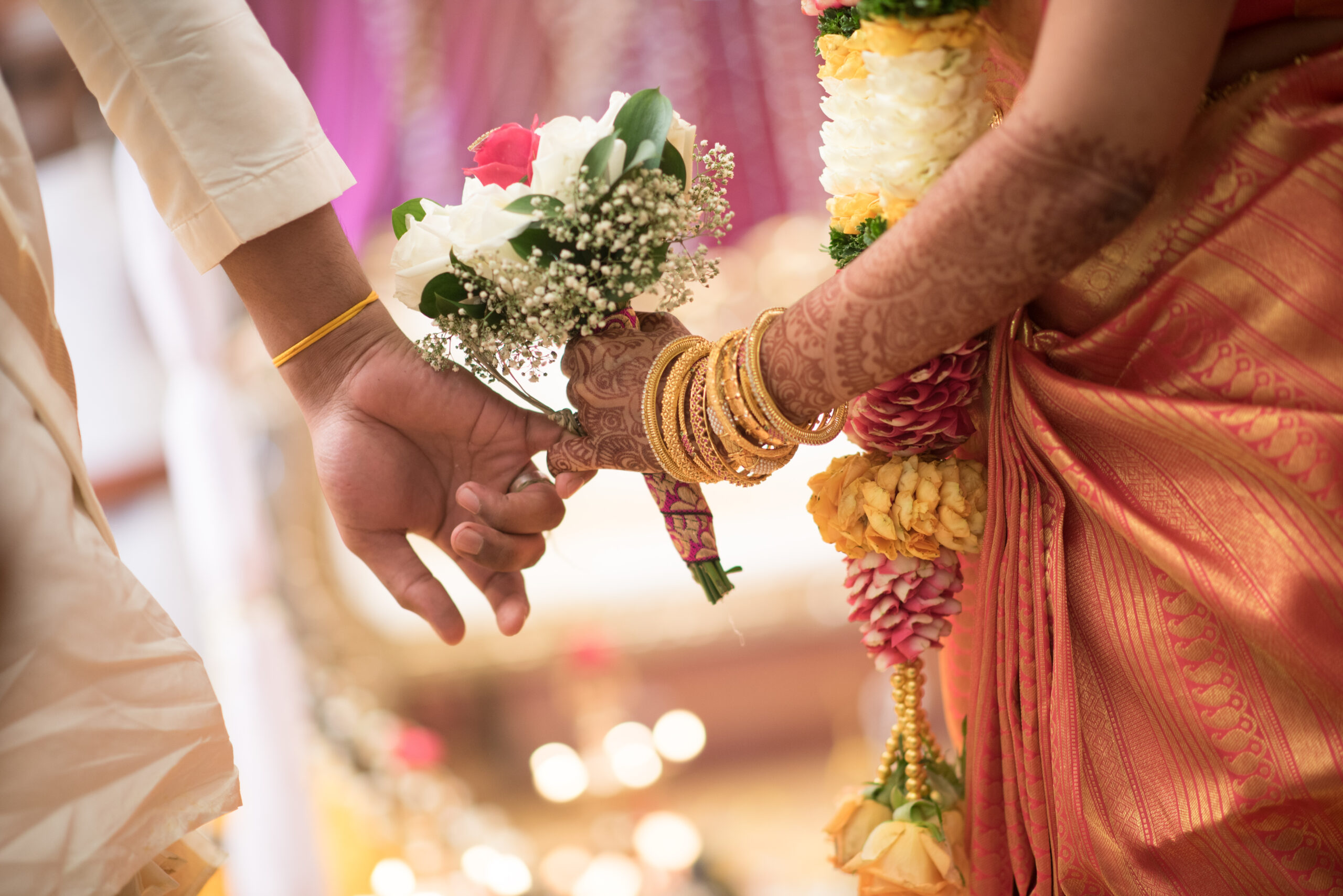 South,Indian,Ceylonese,Couple,Linking,Pinky,Fingers,On,Wedding,Day